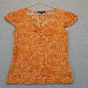 Tribella Orange Patterned Short Sleeve Women's Top